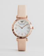 Emporio Armani Pale Pink Leather Gianni T Bar Watch - Gold