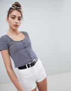 Asos Design Top In Stripe With Button Placket - Multi