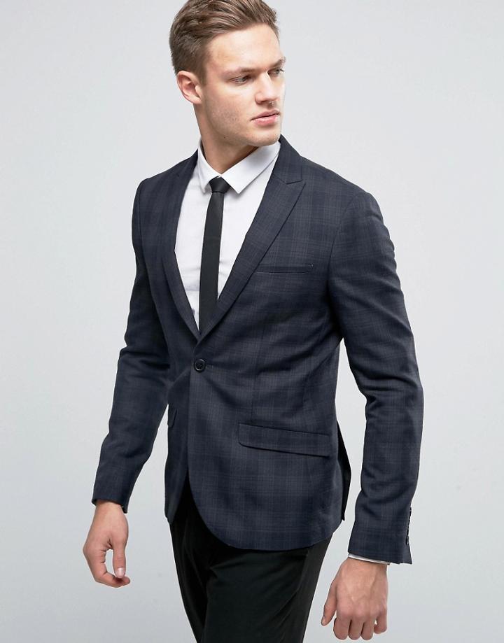 Selected Homme Slim Blazer In Check - Navy