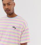 Asos Design Tall Organic Cotton Oversized Stripe T-shirt With Embroidery - Multi