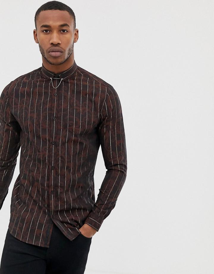 River Island Jaquard Shirt With Stripes In Dark Red - Red