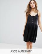 Asos Maternity Cami Smock Dress With Button Front - Black
