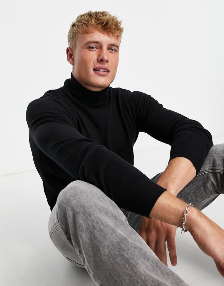 Threadbare Cotton Turtle Neck Sweater In Black