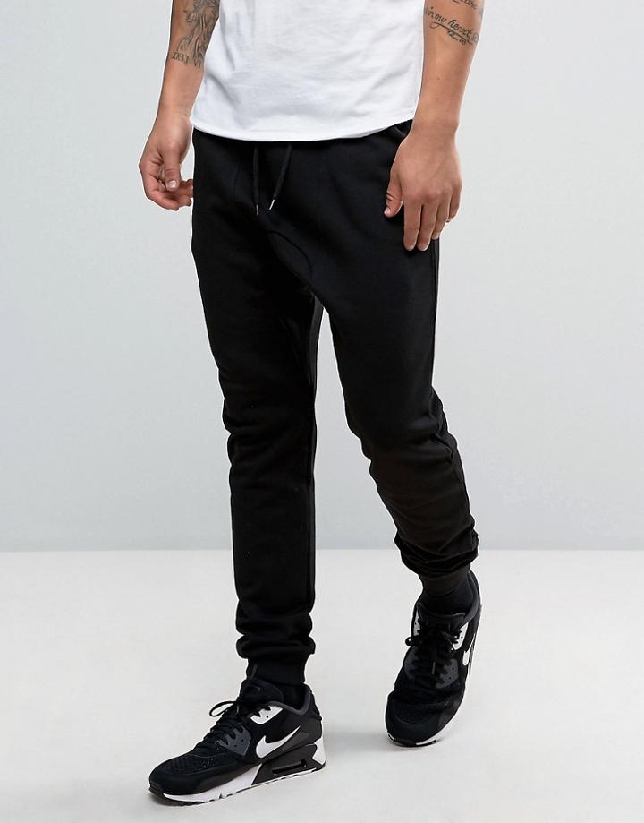 Yourturn Skinny Drop Crotch Joggers In Black - Black