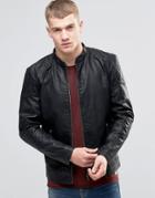 Jack & Jones Faux Leather Jacket With Stitch Shoulder Panel - Black