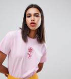 Adolescent Clothing T-shirt With Rose Embroidery - Pink