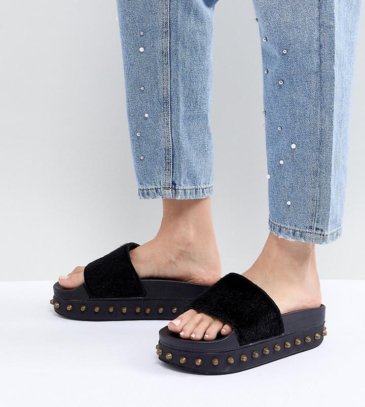 Kaltur Studded Flatform Sliders - Black