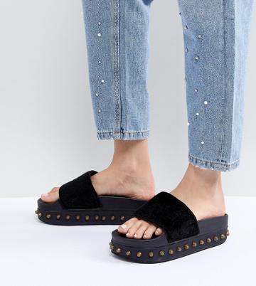 Kaltur Studded Flatform Sliders - Black