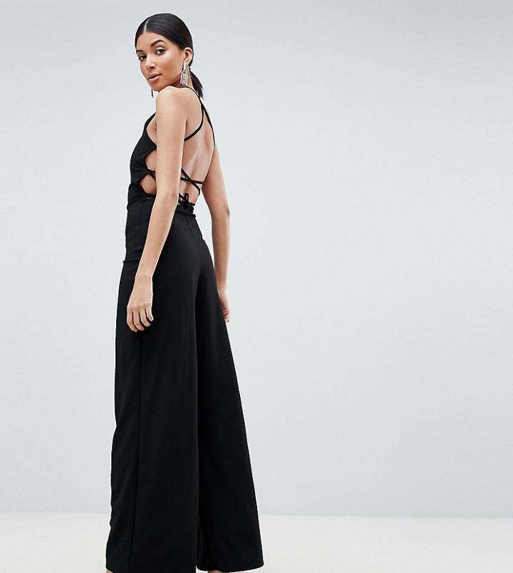 Missguided Tall Lace Up Back Jumpsuit - Black