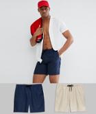 Asos Swim Shorts 2 Pack In Navy & Stone Mid Length Save - Multi