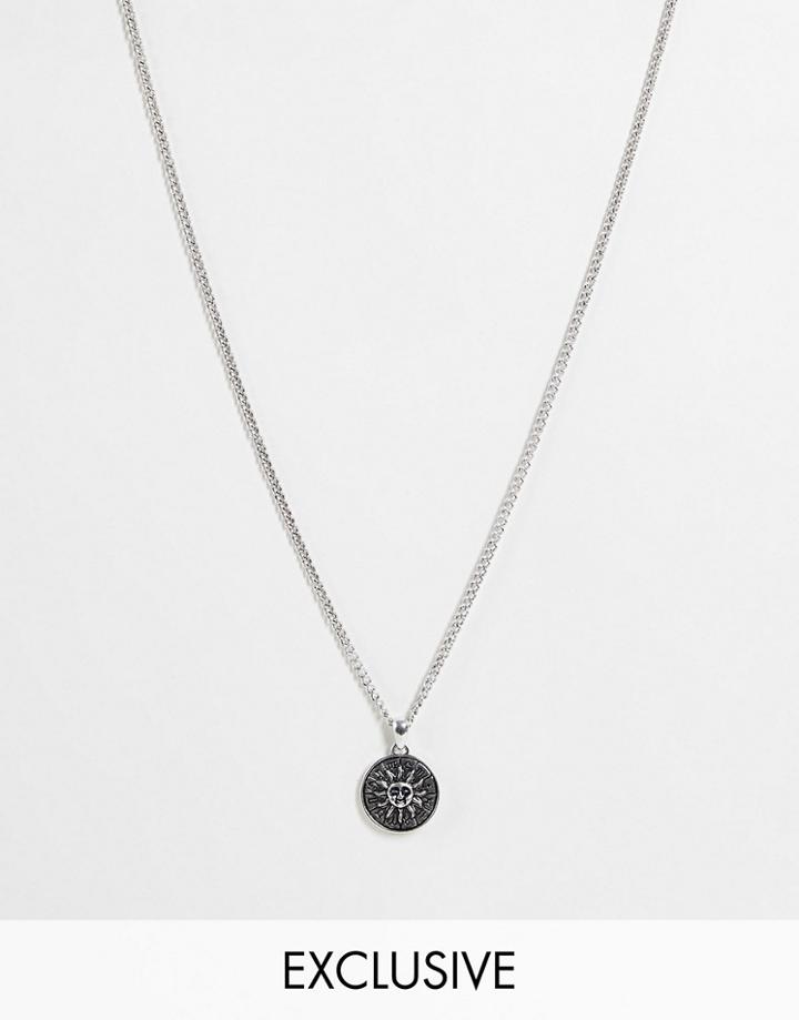 Reclaimed Vintage Necklace With Sun Pendant In Burnished Silver