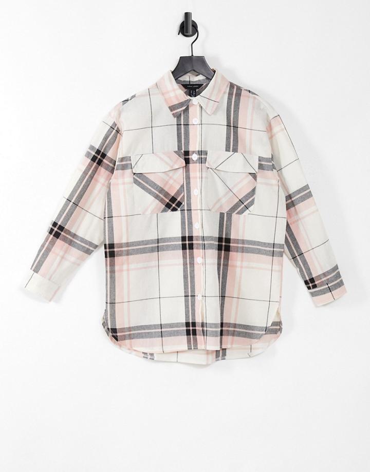 New Look Oversized Boyfriend Shirt In Soft White Check