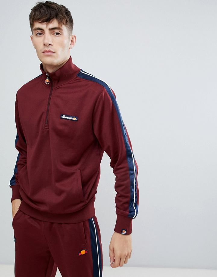 Ellesse Vinio 1/2 Zip Sweatshirt With Taping In Burgundy - Red