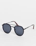 Asos Design Round Aviator Sunglasses With Smoke Lens In Black