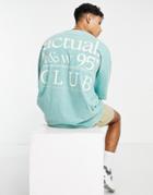 Asos Actual Health And Wellbeing Oversized Washed T-shirt With Large Back Logo Print In Green