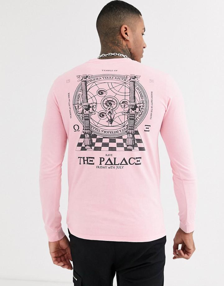 Asos Design Long Sleeve T-shirt With Mystic Back And Body Print-pink