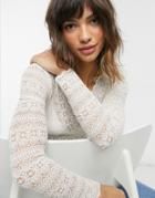 Vila V-neck Lace Top In Cream-white