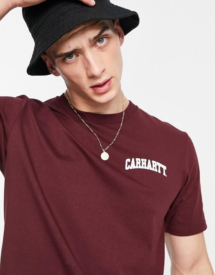 Carhartt Wip University Script T-shirt In Burgundy-red