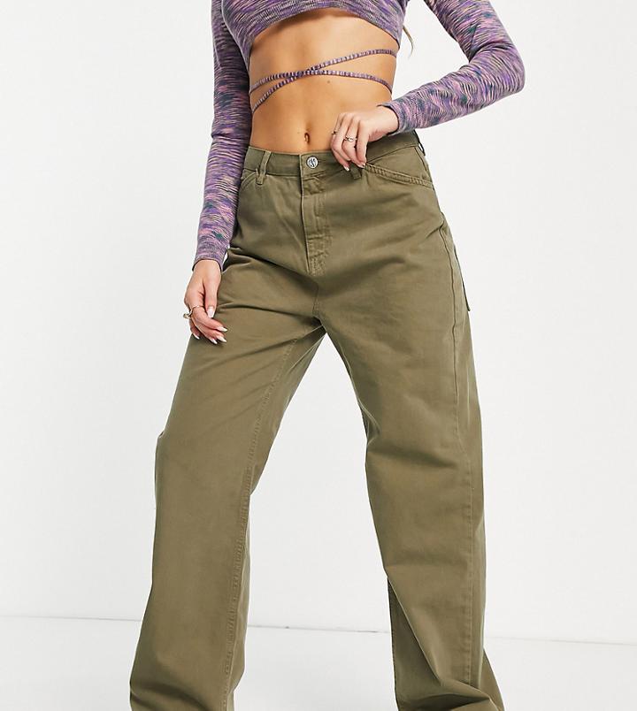 Reclaimed Vintage Inspired 00s Baggy Low Rise Jeans In Washed Khaki-green
