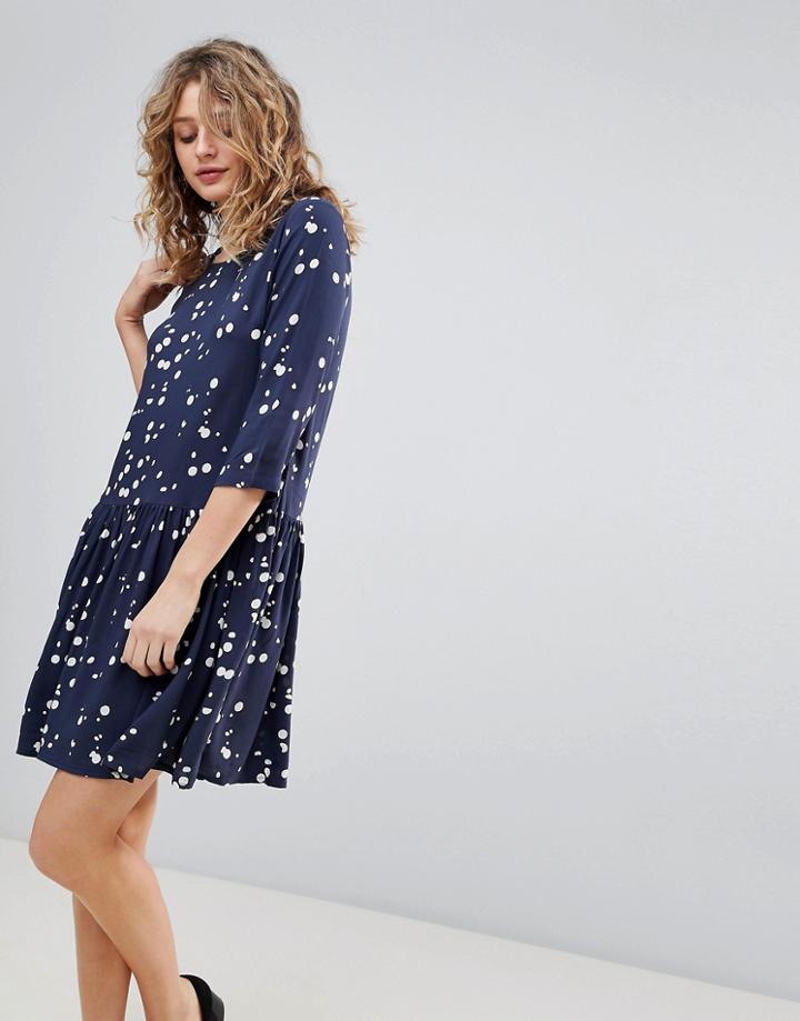 Ichi Printed Smock Dress - Navy