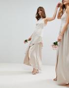 Asos Wedding Satin Ruffle Hem Pinny Bodice Maxi Dress - Cream