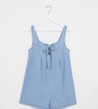 Asos Design Maternity Soft Denim Lace Up Romper In Lightwash Blue