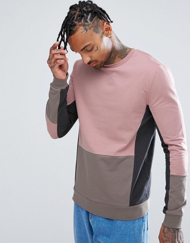 Asos Muscle Cut & Sew Sweatshirt In Pink - Pink