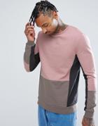 Asos Muscle Cut & Sew Sweatshirt In Pink - Pink