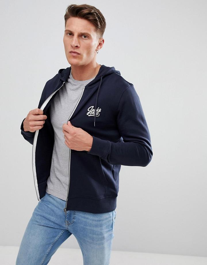 Jack & Jones Zip Thru Hoodie - Navy
