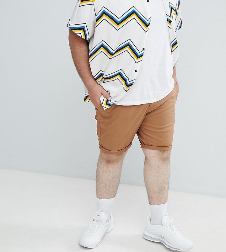Asos Design Plus Skinny Chino Shorts In Camel - Brown