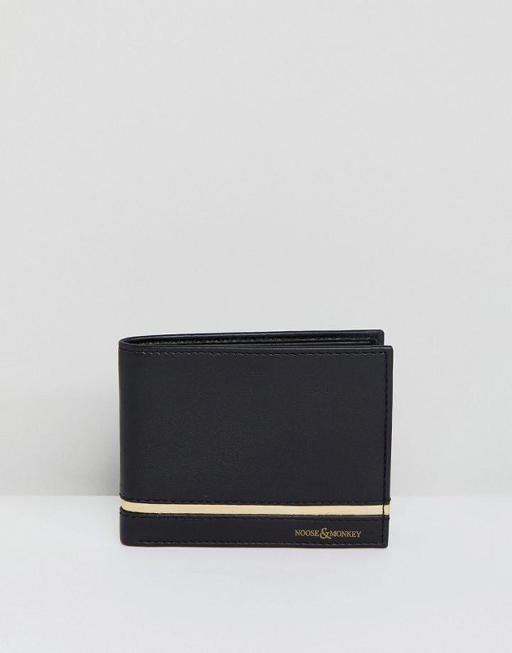 Noose & Monkey Leather Wallet With Gold Trim - Black