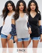 Asos Lightweight T-shirt With V Neck 3 Pack - Multi