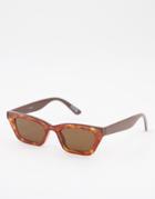 Asos Design Cat Eye Sunglasses With Bevel Detail In Tort-brown