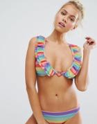 Lazy Oaf Frilly Rainbow Bikini Top - Multi