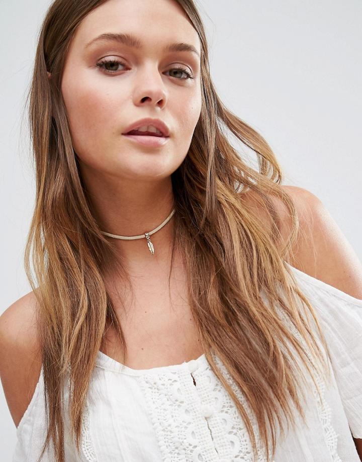 Designb London Feather Charm Choker - Gold