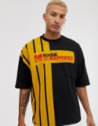 Asos Design Kodak Oversized T-shirt With Stripe Panel-black