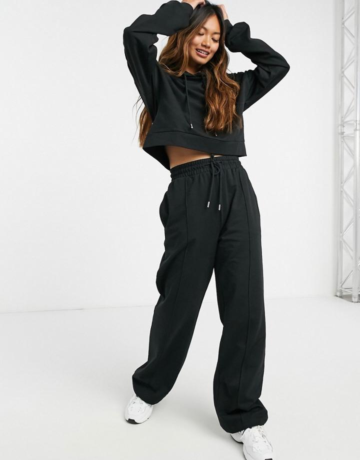 Asos Design Tracksuit Hoodie / Straight Leg Sweatpants With Pintucks In Black