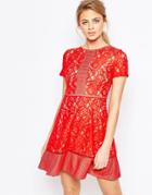 Oasis Lace Skater Dress - Orange