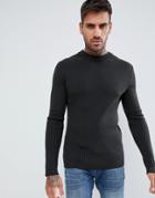 Hugo Slogen Extra Slim Fit Merino Ribbed Knit Sweater With Arm Badge Logo In Khaki - Green