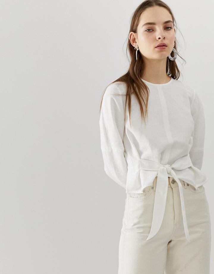 Mango Tie Front Blouse In White - White
