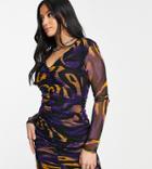 I Saw It First Petite Mesh Ruched Mini Dress In Zebra Print-multi