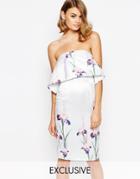 True Violet Sateen Bandeau Pencil Dress With Crop Overlay In Floral - Multi Floral Print