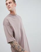 Asos Design Oversized Longline T-shirt With Deep Curve Hem In Brown - Brown