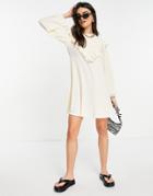 River Island Shirred Yoke Ruffle Mini Dress In Beige-neutral