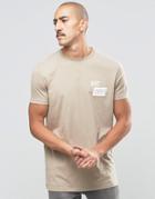 Asos Longline T-shirt With Text Placement Print In Beige - Beige