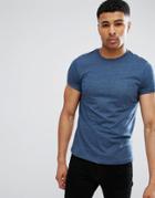 Asos Crew Neck T-shirt With Roll Sleeve In Blue Marl - Blue