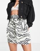 River Island Zebra Print Paperbag Mini Skirt In Ecru - Part Of A Set-white