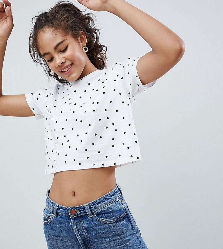 Asos Design Tall Crop T-shirt In Polka Dot - White
