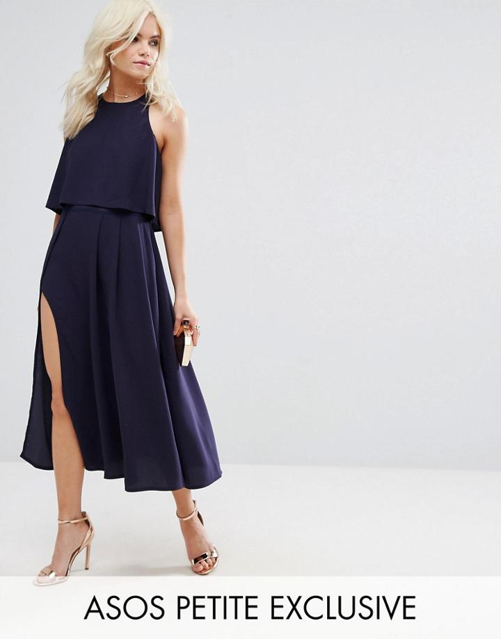 Asos Petite Crop Top Midi Dress With Thigh Split - Navy