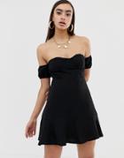 Lioness Off Shoulder Sweetheart Mini Dress With Overlay In Black - Black